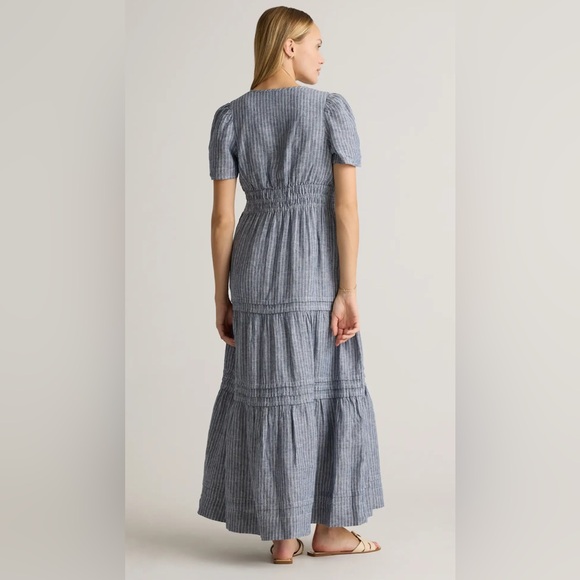 NWT Quince 100% European Linen Tiered Maxi Dress in Chambray Stripe, Sz L - Picture 3 of 14